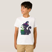 Kat als heks met Cauldron T-shirt (Voorkant volledig)
