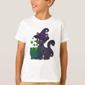 Kat als heks met Cauldron T-shirt (Voorkant)
