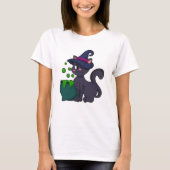 Kat als heks met Cauldron T-shirt (Voorkant)