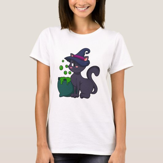 Kat als heks met Cauldron T-shirt (Voorkant)