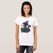 Kat als heks met Cauldron T-shirt (Voorkant volledig)