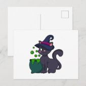 Kat als heks met heksenketel briefkaart (Voorkant / Achterkant)