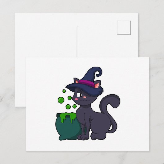 Kat als Heks met Ketel Briefkaart (Voorkant / Achterkant)