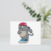 Kat als ijsschaatser met ijs-schaatsen briefkaart (Staand voorkant)