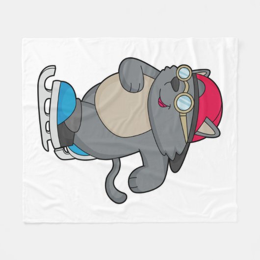 Kat als ijsschaatser met ijs-schaatsen fleece deken (Voorkant (Horizontaal))
