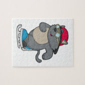 Kat als ijsschaatser met ijs-schaatsen legpuzzel (Horizontaal)