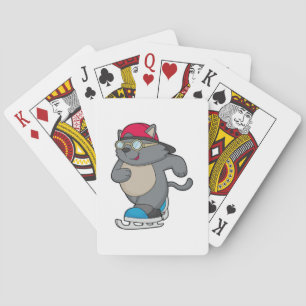 Kat als ijsschaatser met ijs-schaatsen pokerkaarten