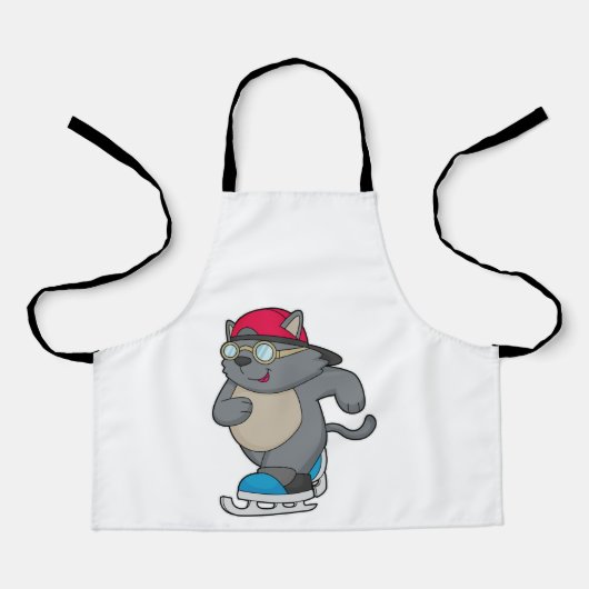 Kat als ijsschaatser met ijs-schaatsen schort (Voorkant)