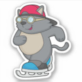 Kat als ijsschaatser met ijs-schaatsen sticker (Voorkant)