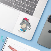 Kat als ijsschaatser met ijs-schaatsen sticker (Laptop met iPhone)