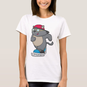 Kat als ijsschaatser met ijs-schaatsen t-shirt