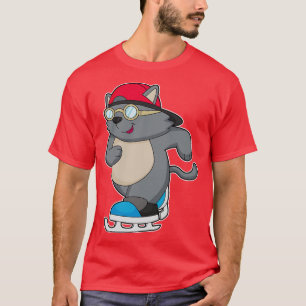 Kat als ijsschaatser met ijs-schaatsen t-shirt