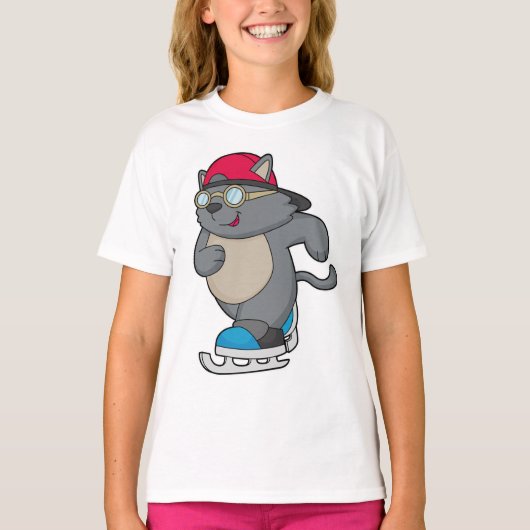 Kat als ijsschaatser met ijs-schaatsen t-shirt (Voorkant)