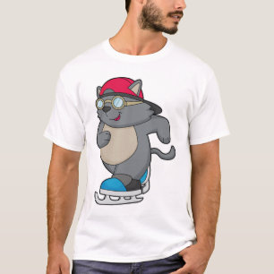 Kat als ijsschaatser met ijs-schaatsen t-shirt