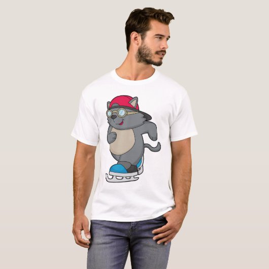 Kat als ijsschaatser met ijs-schaatsen t-shirt (Voorkant volledig)