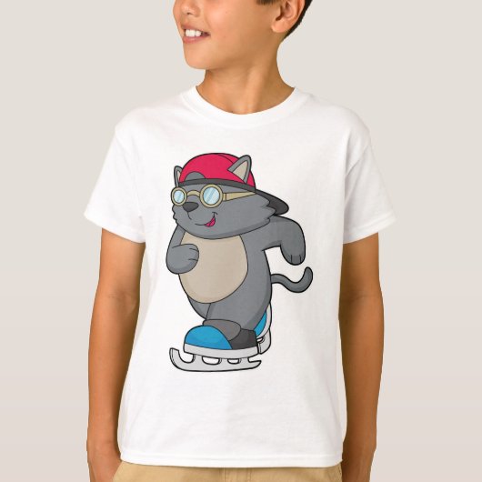 Kat als ijsschaatser met ijs-schaatsen t-shirt (Voorkant)
