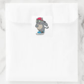 Kat als ijsschaatser met ijs-schaatsen vierkante sticker (Tas)