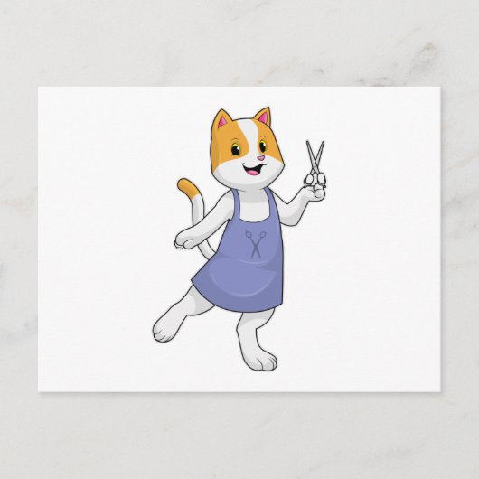 Kat als kapper met schaar briefkaart (Voorkant)