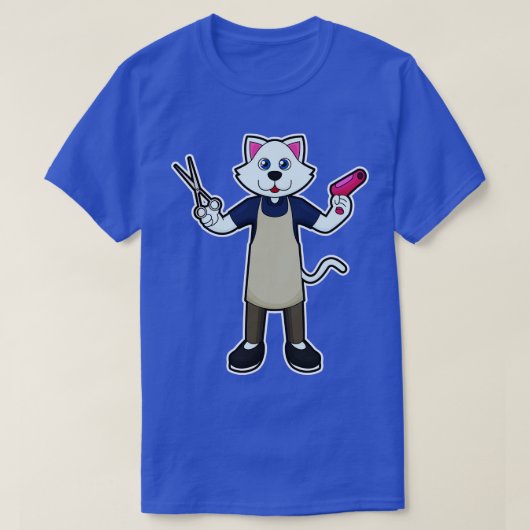 Kat als Kapper met Schaar Föhn 2 T-shirt (Design voorkant)