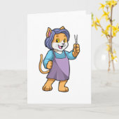 Kat als kapper met schaar kaart (Gele Bloem)