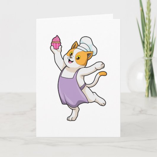 Kat als kok met kookschort & muffin kaart (Voorkant)