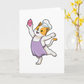 Kat als kok met schort en muffin kaart (Gele Bloem)