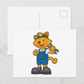 Kat als Mechanicien met sleutel Briefkaart (Voorkant / Achterkant)