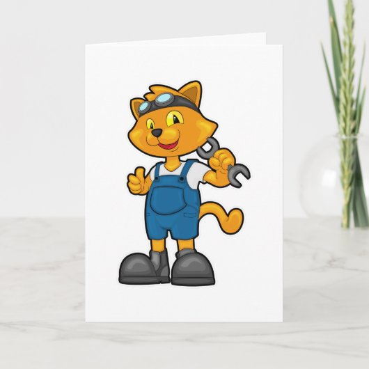 Kat als Mechanicien met Sleutel Kaart (Voorkant)