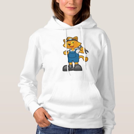 Kat als Mechanisch met Spanner Hoodie (Voorkant)