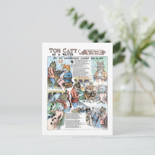 Kat als ober, Louis Wain Briefkaart (Staand voorkant)