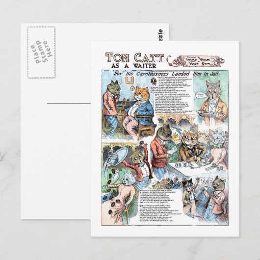 Kat als ober, Louis Wain Briefkaart (Voorkant / Achterkant)