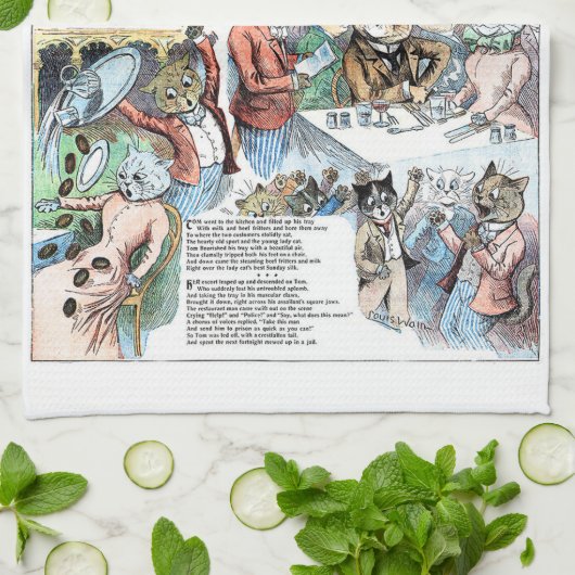 Kat als ober, Louis Wain Theedoek (Gevouwen)