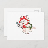 Kat als paddenstoelenplukker met paddenstoel briefkaart (Voorkant / Achterkant)