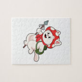 Kat als paddenstoelenplukker met paddenstoel legpuzzel (Horizontaal)