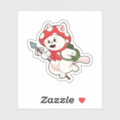 Kat als paddenstoelenplukker met paddenstoel sticker (Vel)