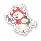 Kat als paddenstoelenplukker met paddenstoel sticker (Voorkant)