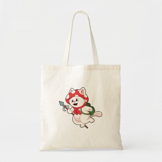 Kat als paddenstoelenplukker met paddenstoel tote bag (Voorkant)