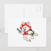 Kat als paddestoelenplukker met paddestoel briefkaart (Voorkant / Achterkant)
