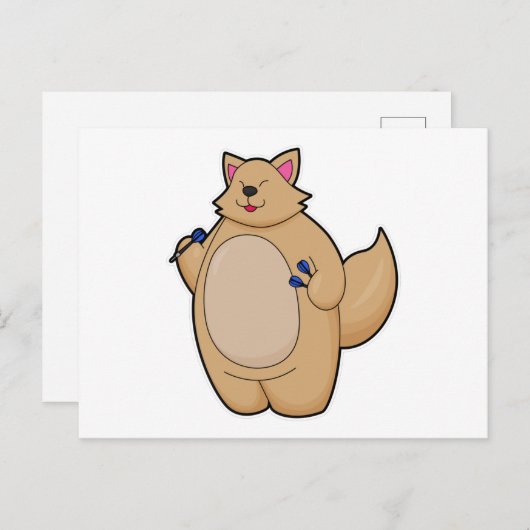 Kat als pijlspeler met Pijlen Briefkaart (Voorkant / Achterkant)
