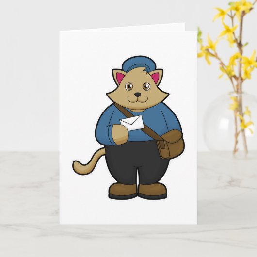 Kat als Postbode met Envelop en Tas Kaart (Gele Bloem)