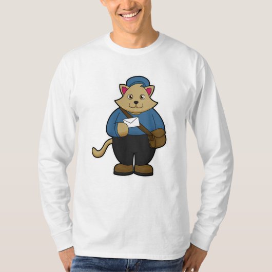 Kat als Postbode met Envelop en Tas T-shirt (Voorkant)