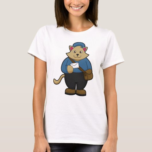 Kat als Postman met envelop en tas T-shirt (Voorkant)