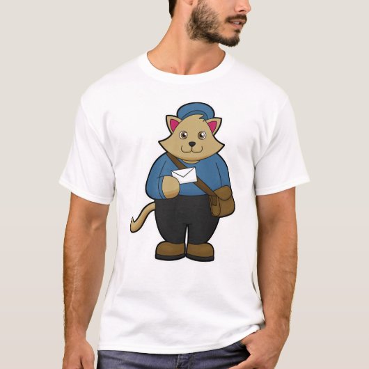Kat als Postman met envelop en tas T-shirt (Voorkant)