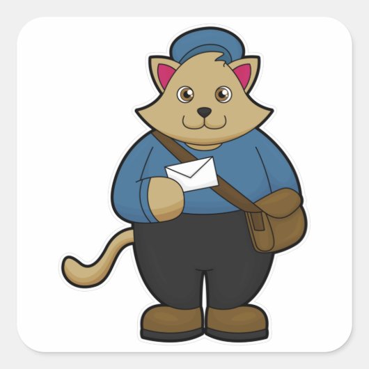 Kat als Postman met envelop en tas Vierkante Sticker (Voorkant)