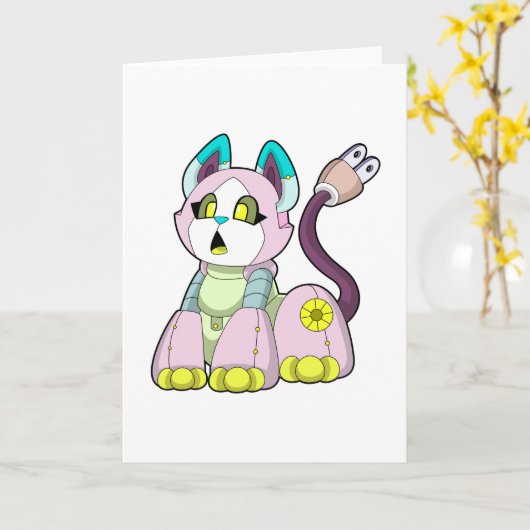 Kat als Robot Kaart (Gele Bloem)