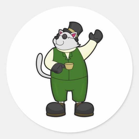 Kat als room met koffie en Pet Ronde Sticker (Voorkant)