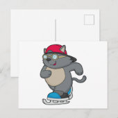 Kat als schaatser met schaatsen briefkaart (Voorkant / Achterkant)