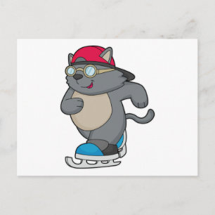Kat als schaatser met schaatsen briefkaart