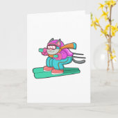 Kat als schansspringer met ski en skibril kaart (Gele Bloem)