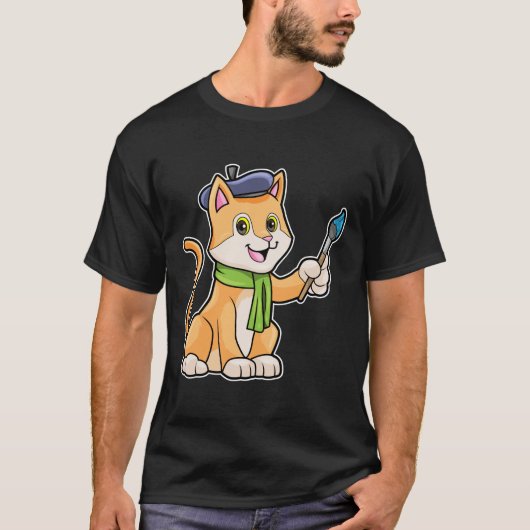 Kat als Schilder met Borstel & Sjaal T-shirt (Voorkant)